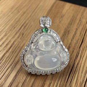 Silver-plated Inlaid Jade Maitreya Buddha Necklace for Women