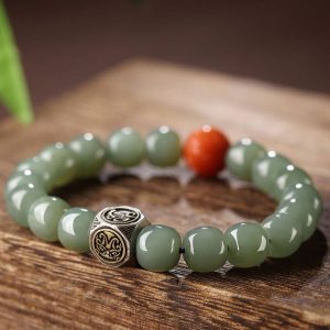 Hetian Jade Qiemo Blue Buddhist Bead Bracelet