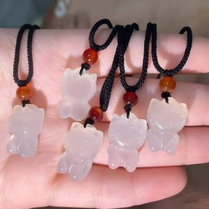 Ice White Chalcedony HelloKitty Cat Pendant