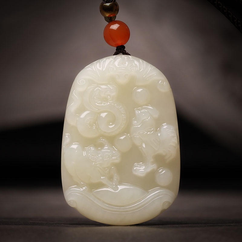 Chinese Hetian Jade Zodiac Pendant Necklace