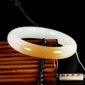Gold Silk Jade Bangle with White & Honey-Yellow