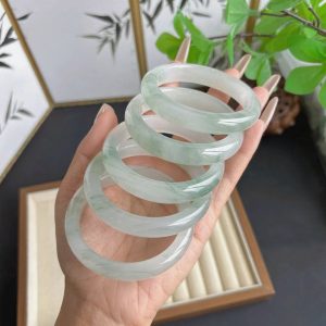 Natural Jade Bracelet, Translucent with Floating Flowers