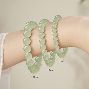 Light Green Jade Beaded Bracelets (6/8/10mm Sizes)